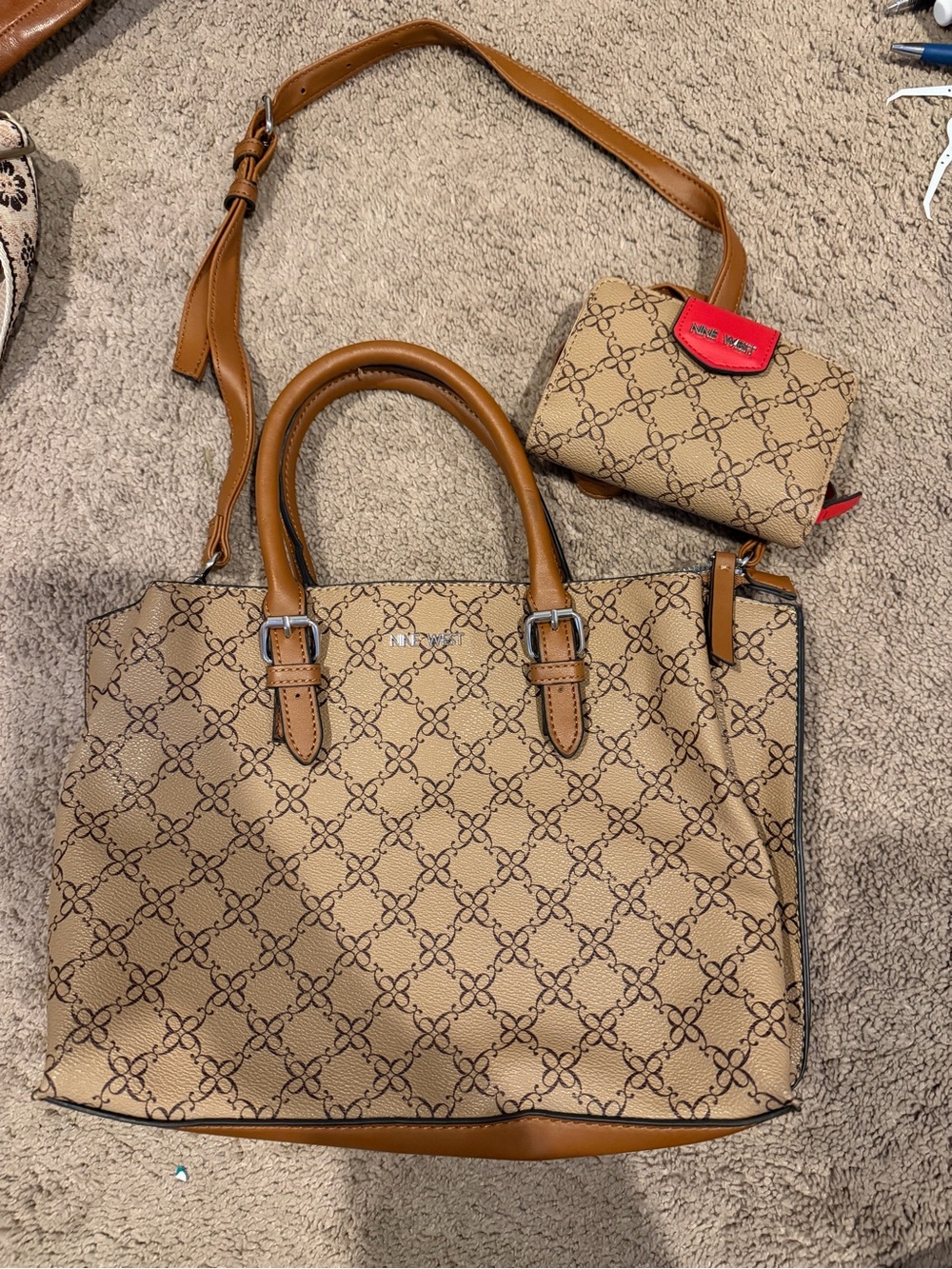 Nine West Tote with Matching Wallet and Red Accent